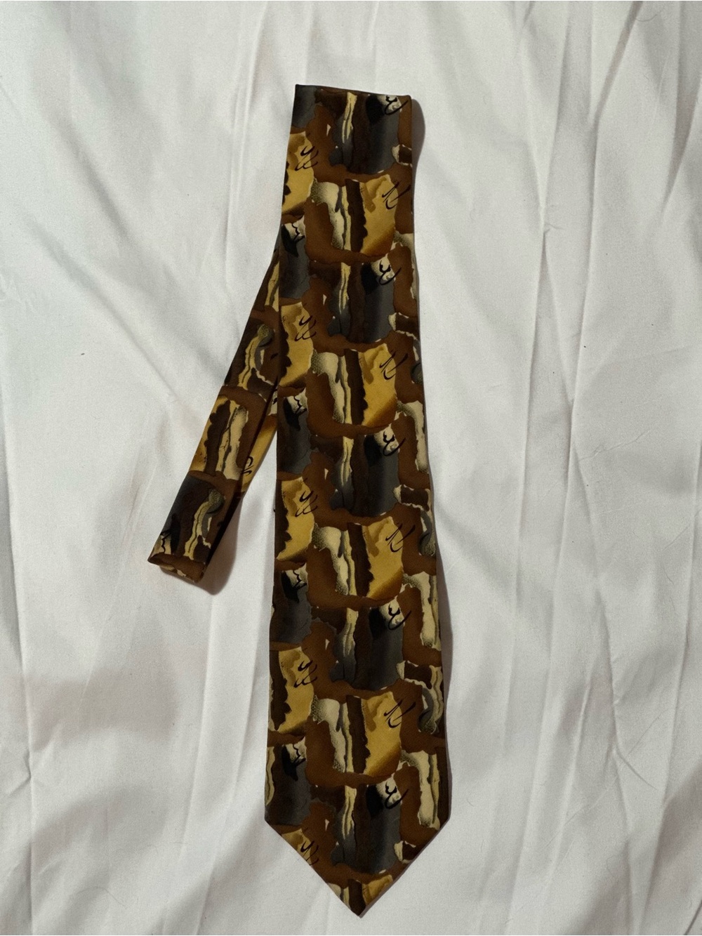 J. Garcia Gold, Brown and Tan Geometric Pattern Men’s Tie